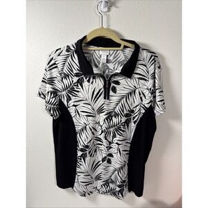 Chico's Weekends Black/white Size 1 Medium S/S 1/4 Zip Side Slimming Shirt K1